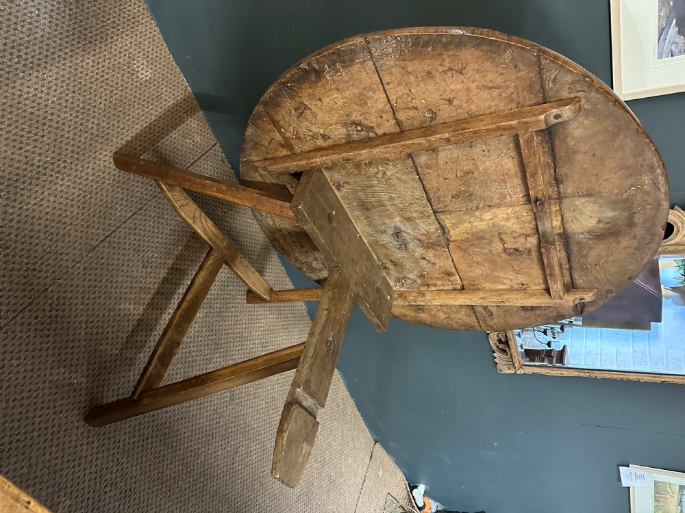Antique Round Tilt Top Burr Ash Cricket Table View III