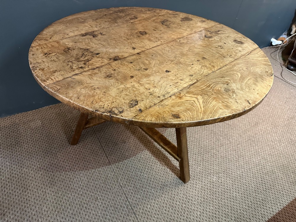 Antique Round Tilt Top Burr Ash Cricket Table View IV