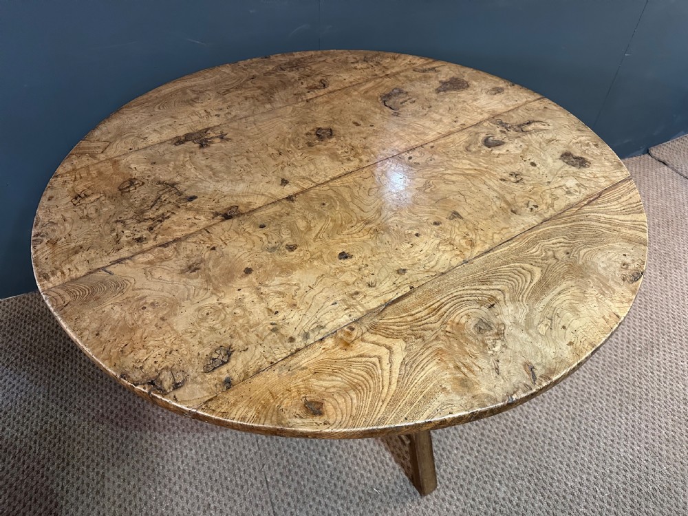Antique Round Tilt Top Burr Ash Cricket Table View VI