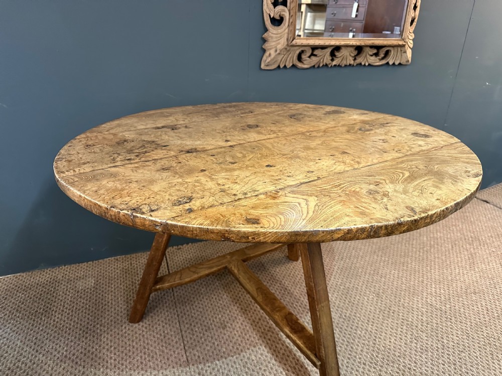 Antique Round Tilt Top Burr Ash Cricket Table View VIII