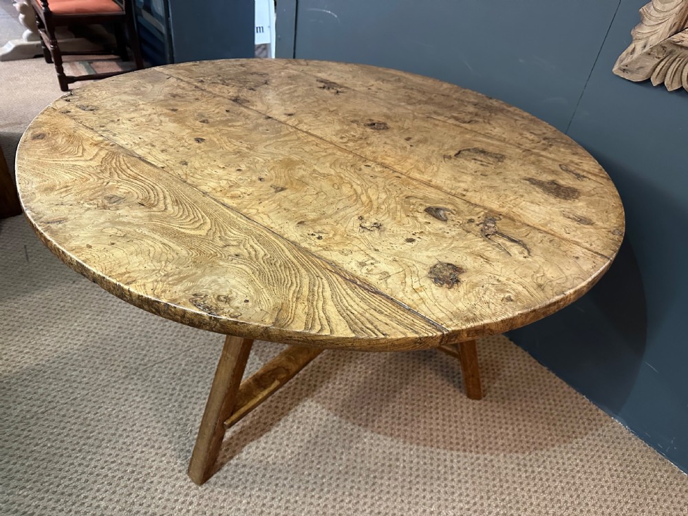 Antique Round Tilt Top Burr Ash Cricket Table View IX