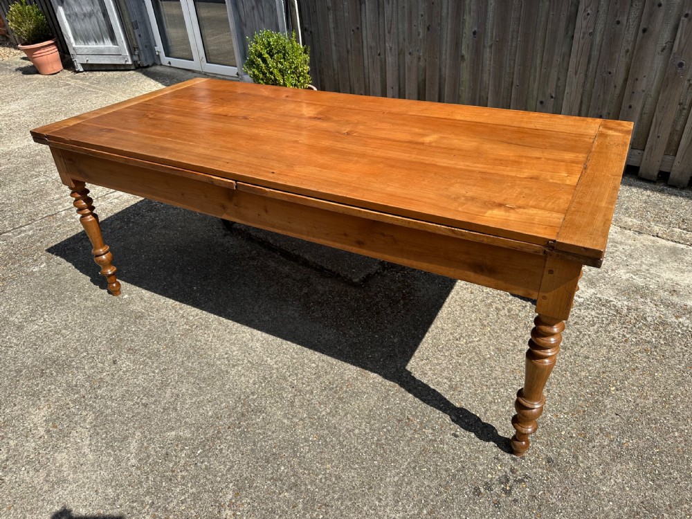 19th Century Cherry Double Extending Dining Table with drawer