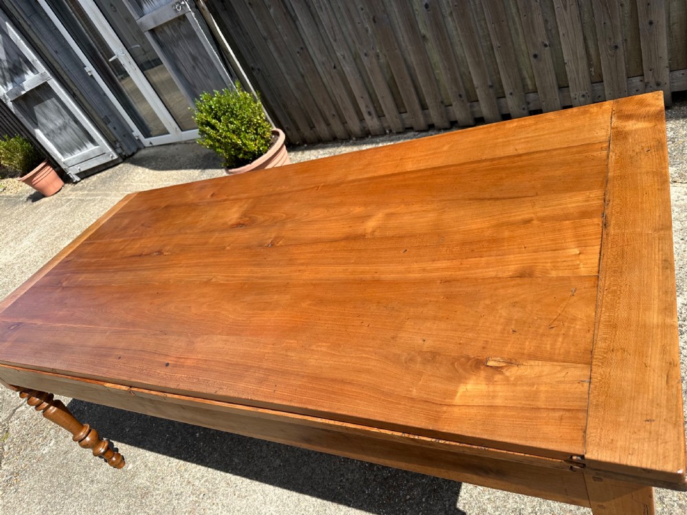 19th Century Cherry Double Extending Dining Table with drawer View II
