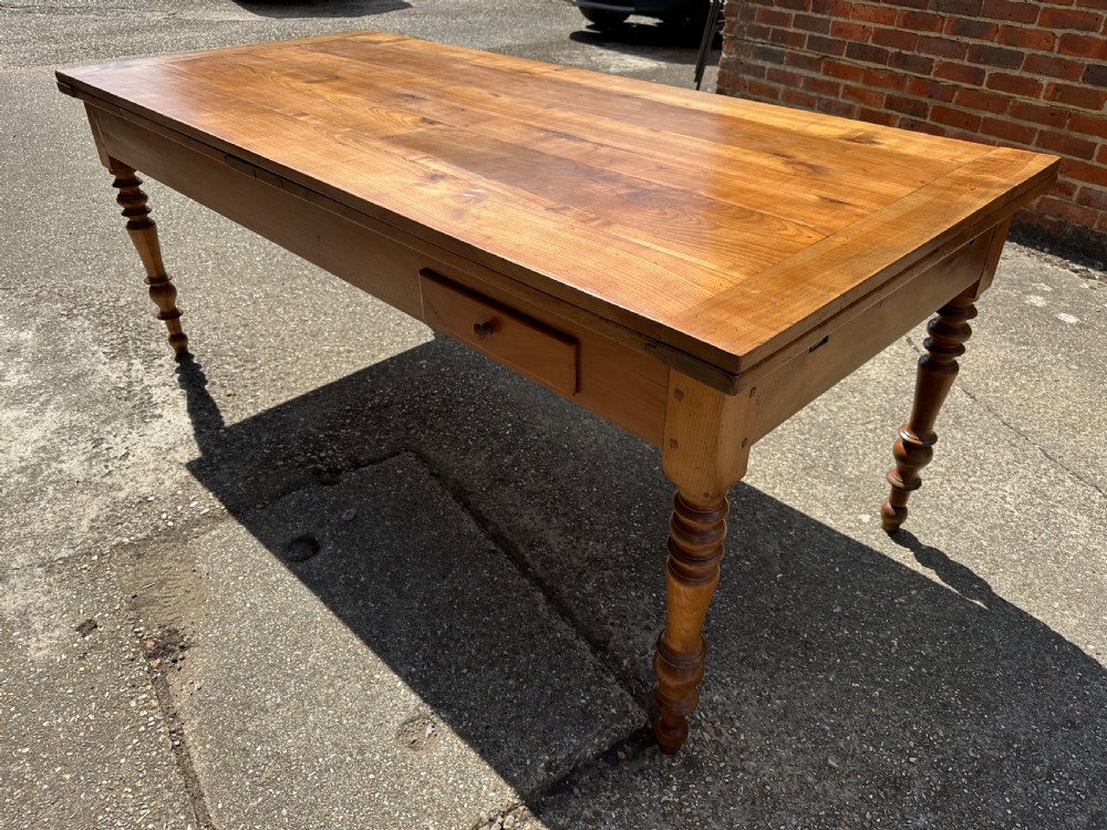 19th Century Cherry Double Extending Dining Table with drawer View V