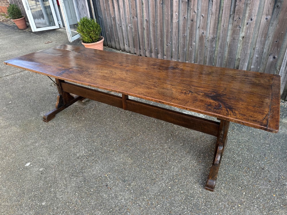 Antique Trestle Oak Table with Iron brackets. View III