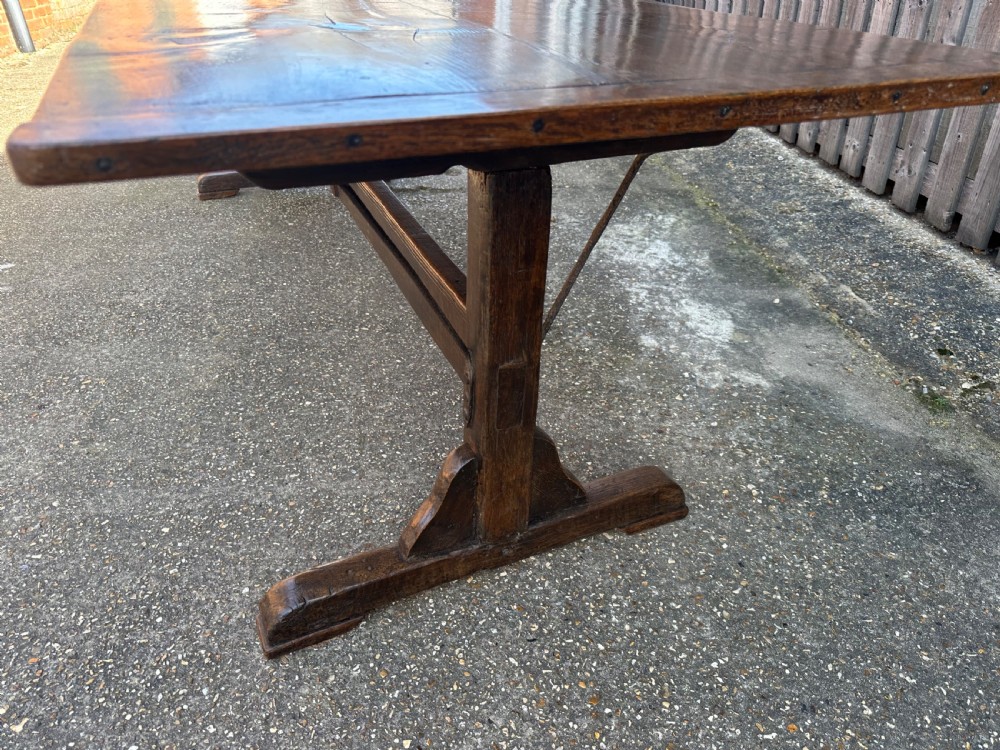 Antique Trestle Oak Table with Iron brackets. View IV