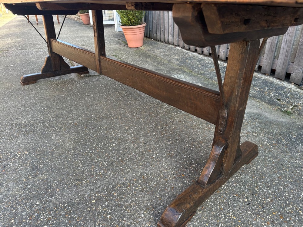 Antique Trestle Oak Table with Iron brackets. View V