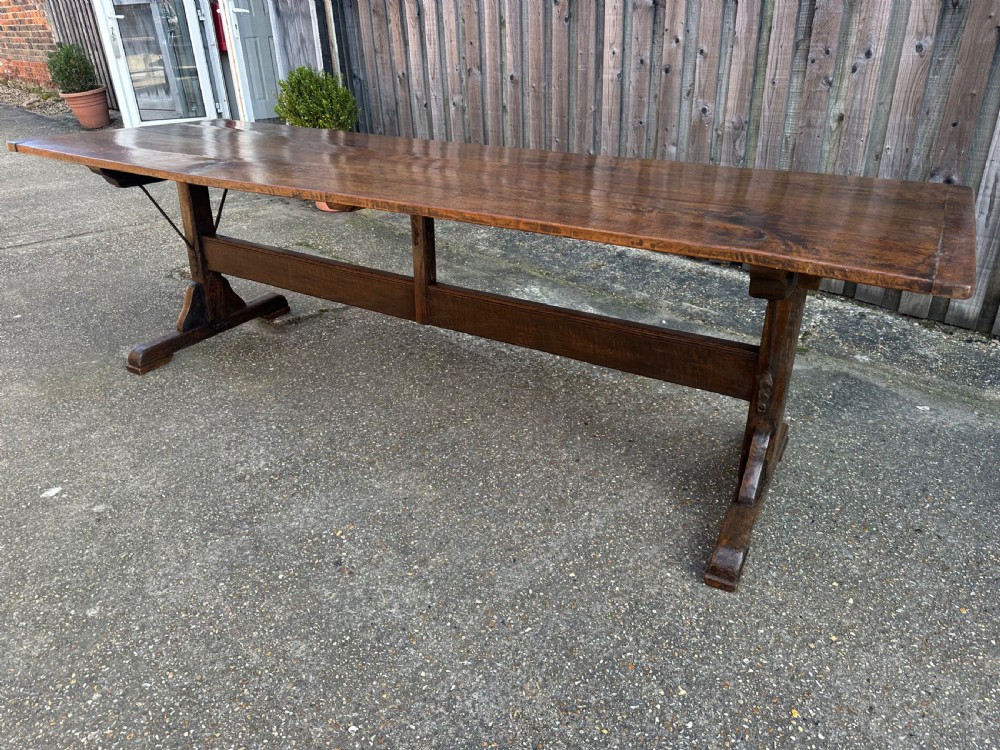Antique Trestle Oak Table with Iron brackets. View VI