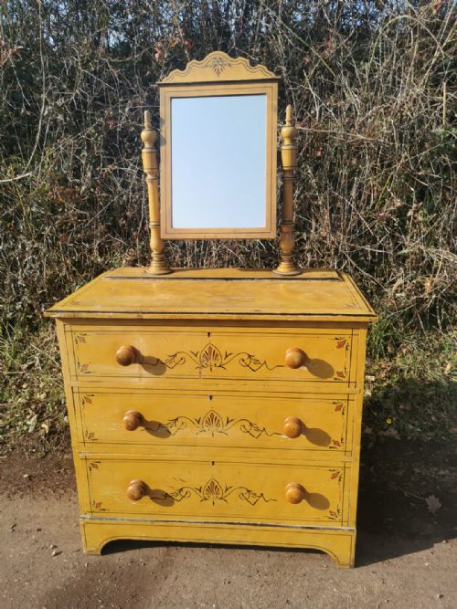 victorian chest with mirror and original painted decoration - CATEGORY: ANTIQUE DRESSING TABLES - DATED VICTORIAN
