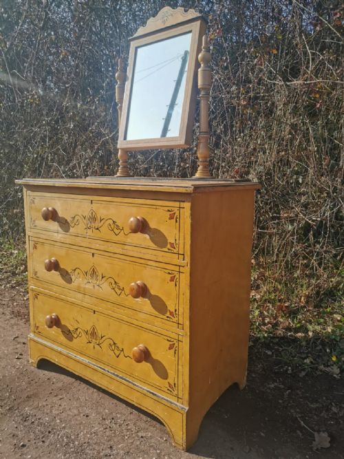 VICTORIAN CHEST WITH MIRROR AND ORIGINAL PAINTED DECORATION - ADDITIONAL PHOTO 1