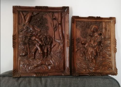 rare signed and dated 2 x black forest panels - CATEGORY: ANTIQUE MISCELLANEOUS - DATED 1920