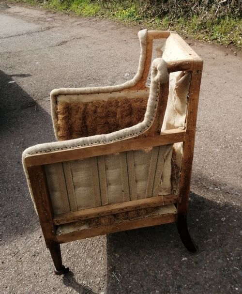 antique wing arm chair for upholstery - CATEGORY: ANTIQUE CHAIRS - DATED 1880
