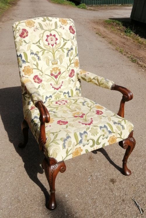 a walnut gainsborough type tapestry armchair - CATEGORY: ANTIQUE CHAIRS - DATED 1930