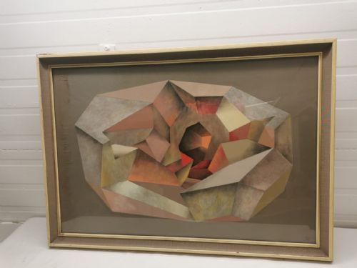 original signed cubist tempra painting - CATEGORY: ANTIQUE ART - DATED 1960