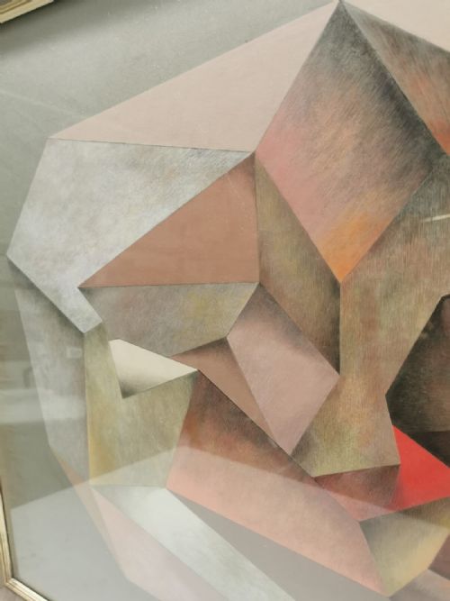 ORIGINAL SIGNED CUBIST TEMPRA PAINTING - ADDITIONAL PHOTO 2