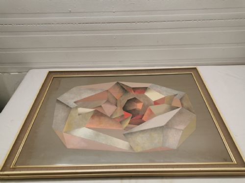 ORIGINAL SIGNED CUBIST TEMPRA PAINTING - ADDITIONAL PHOTO 9