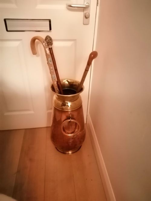 ARTS AND CRAFTS COPPER AND BRASS UMBRELLA AND STICK STAND - ADDITIONAL PHOTO 5