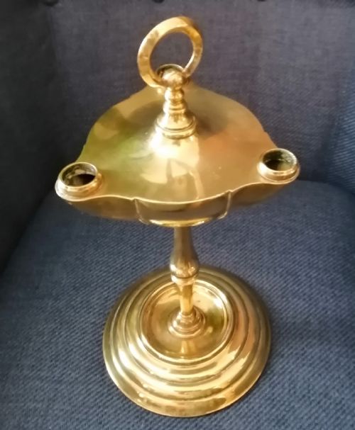 19c brass oilincense lamp - CATEGORY: ANTIQUE METAL - DATED 19TH CENTURY