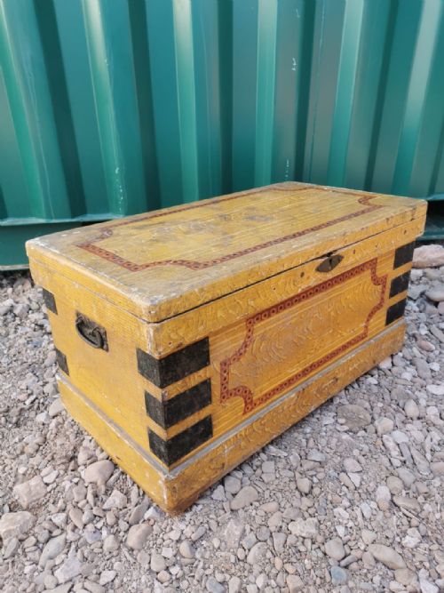 antique pine original painted trunk - CATEGORY: ANTIQUE CHESTS - DATED 1880