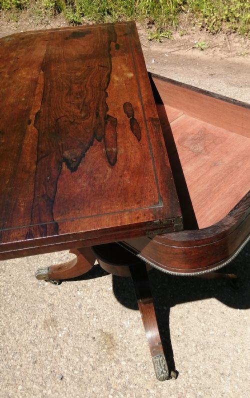 REGENCY ROSEWOOD AND BRASS INLAID CARD TABLE - ADDITIONAL PHOTO 6