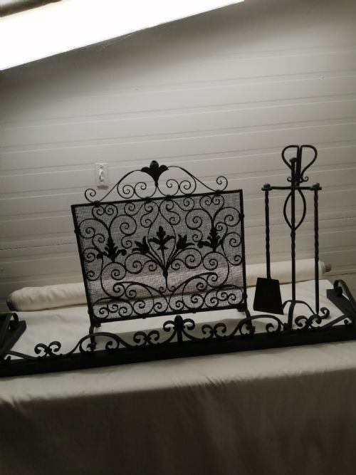 ANTIQUE BLACKENED STEEL COMPLETE FIRE SET - ADDITIONAL PHOTO 8