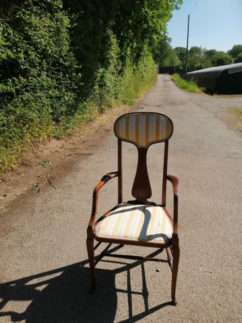 ARTS AND CRAFTS INLAID MAHOGANY ARM CHAIR POSSIBLY SCOTTISH - ADDITIONAL PHOTO 6