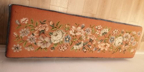 ANTIQUE LONG WOOLWORK TOP STOOL - ADDITIONAL PHOTO 1
