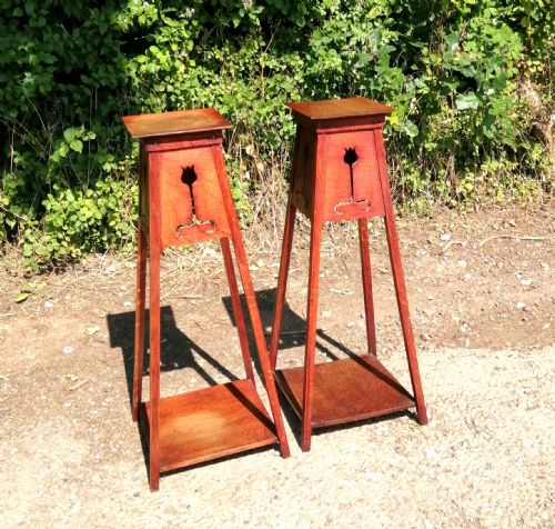 rare pair of arts and crafts oak plant stands - CATEGORY: ANTIQUE MISCELLANEOUS - DATED 1900