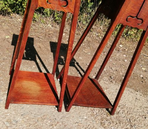 RARE PAIR OF ARTS AND CRAFTS OAK PLANT STANDS - ADDITIONAL PHOTO 3