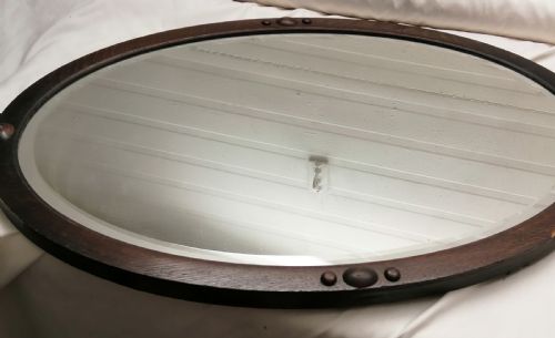 ANTIQUE OAK OVAL MIRROR WITH BEVELED EDGES - ADDITIONAL PHOTO 2