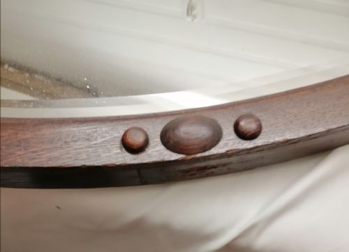 ANTIQUE OAK OVAL MIRROR WITH BEVELED EDGES - ADDITIONAL PHOTO 3