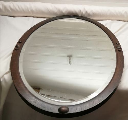 ANTIQUE OAK OVAL MIRROR WITH BEVELED EDGES - ADDITIONAL PHOTO 5
