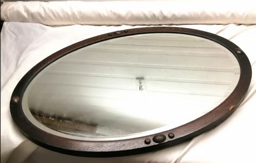 ANTIQUE OAK OVAL MIRROR WITH BEVELED EDGES - ADDITIONAL PHOTO 6