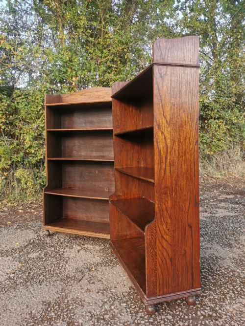 ANTIQUE PAIR OF OAK OPEN BOOKCASES - ADDITIONAL PHOTO 7