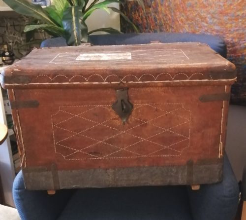 a rare anglo indian stitched leather traveling trunk - CATEGORY: ANTIQUE CHESTS - DATED 19TH CENTURY