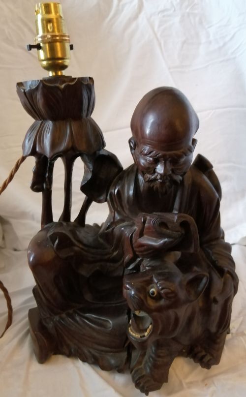 impressive oriental hardwood lamp - CATEGORY: ANTIQUE LIGHTING - DATED 1900