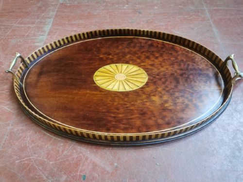 edwardian plum pudding mahogany inlaid tray - CATEGORY: ANTIQUE MISCELLANEOUS - DATED EDWARDIAN