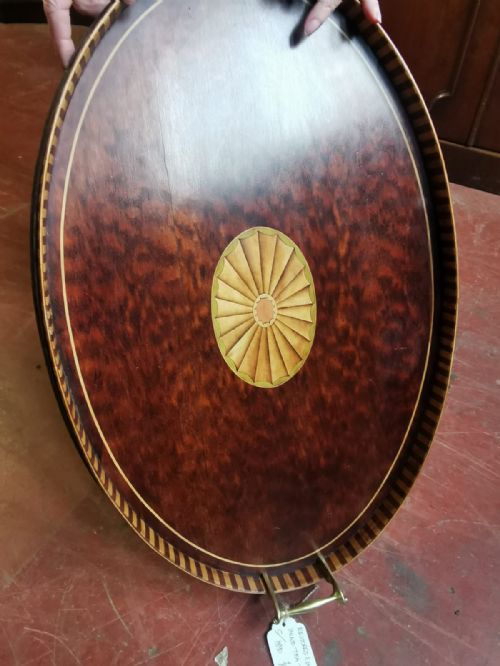 EDWARDIAN PLUM PUDDING MAHOGANY INLAID TRAY - ADDITIONAL PHOTO 3