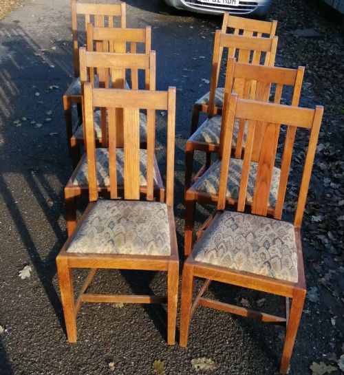 set of 8 oak art's and crafts chairs - CATEGORY: ANTIQUE CHAIRS - DATED 1900
