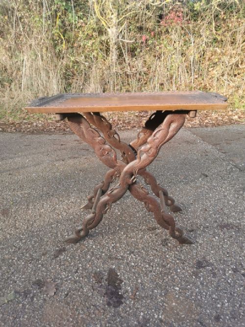 ANTIQUE FINELY CARVED BURMESE TEAK TRAY ON STAND SIDE TABLE - ADDITIONAL PHOTO 2