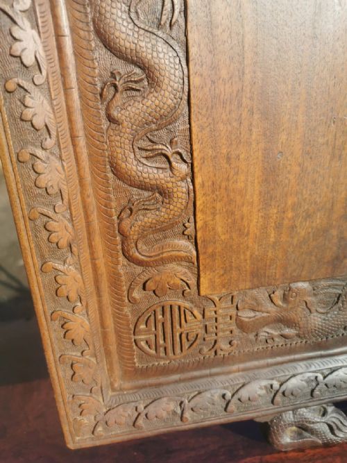 ANTIQUE FINELY CARVED BURMESE TEAK TRAY ON STAND SIDE TABLE - ADDITIONAL PHOTO 3