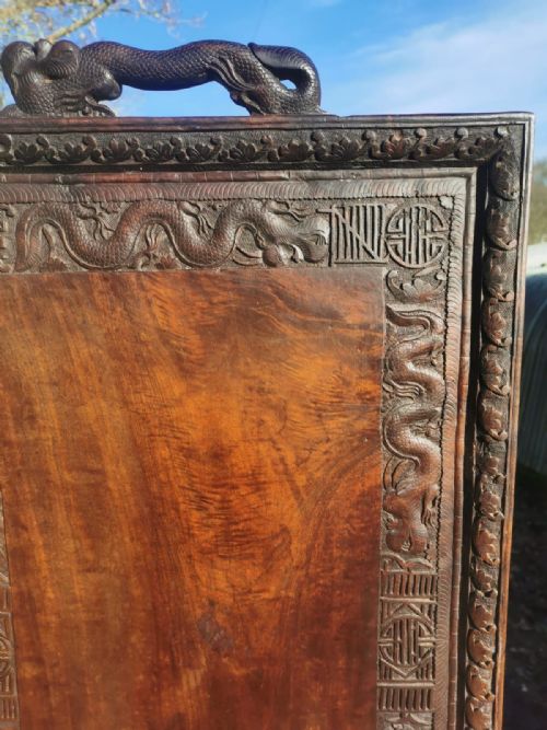 ANTIQUE FINELY CARVED BURMESE TEAK TRAY ON STAND SIDE TABLE - ADDITIONAL PHOTO 4