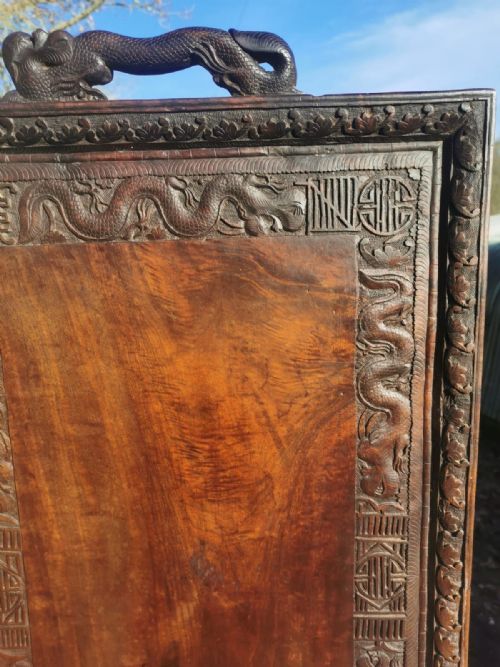 ANTIQUE FINELY CARVED BURMESE TEAK TRAY ON STAND SIDE TABLE - ADDITIONAL PHOTO 5