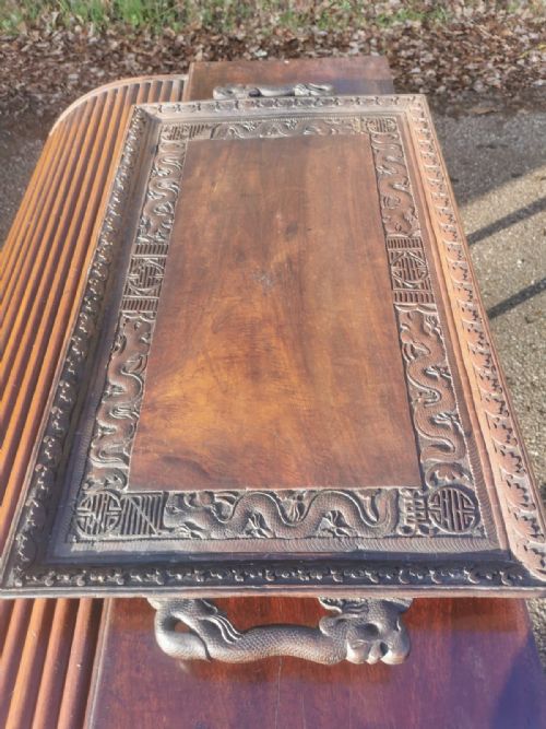 ANTIQUE FINELY CARVED BURMESE TEAK TRAY ON STAND SIDE TABLE - ADDITIONAL PHOTO 7