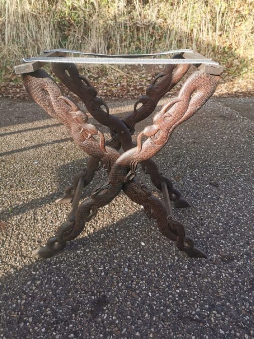 ANTIQUE FINELY CARVED BURMESE TEAK TRAY ON STAND SIDE TABLE - ADDITIONAL PHOTO 8