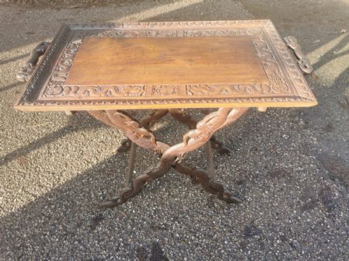 ANTIQUE FINELY CARVED BURMESE TEAK TRAY ON STAND SIDE TABLE - ADDITIONAL PHOTO 9