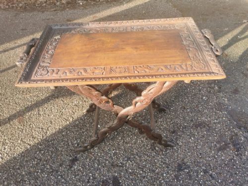 ANTIQUE FINELY CARVED BURMESE TEAK TRAY ON STAND SIDE TABLE - ADDITIONAL PHOTO 10