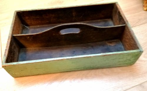 antique original green painted cutlery tray - CATEGORY: ANTIQUE MISCELLANEOUS - DATED 1910