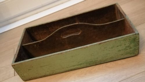 ANTIQUE ORIGINAL GREEN PAINTED CUTLERY TRAY - ADDITIONAL PHOTO 7