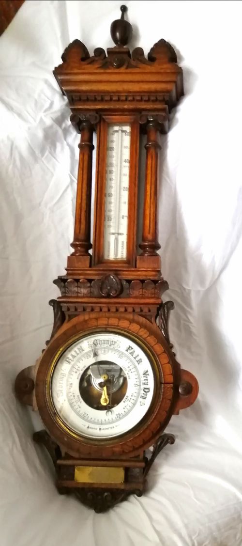 impressive edwardian carved oak android barometer - CATEGORY: ANTIQUE BAROMETERS - DATED EDWARDIAN